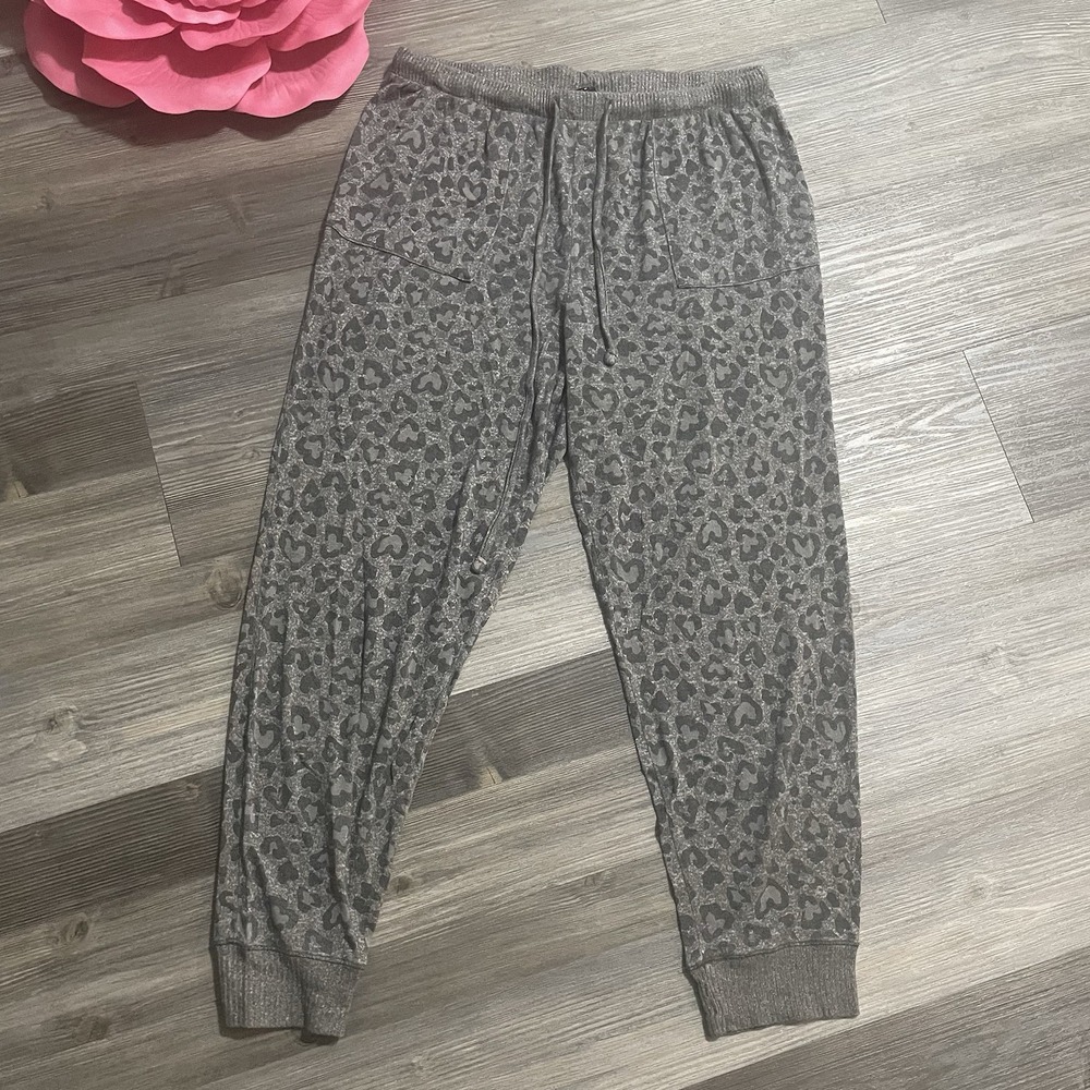 LUCKY BRAND‎ Womens Sz M Leopard Joggers Lounge Pants Knit Semi Sheer Stretch
